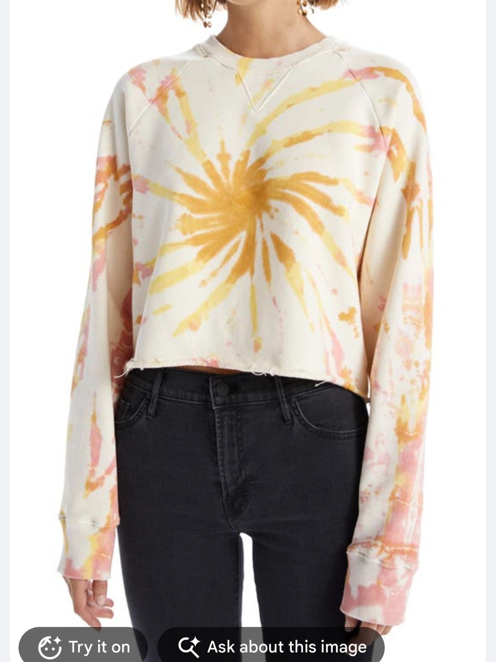 Mother The Loafer Crop Fray Tie Dye Sweatshirt
